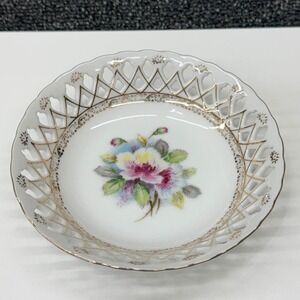 Vintage Ucagco China Reticulated Floral Bowl Gold Gilt Pierced Lattice Japan 6in